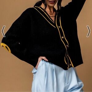 Dressed in LALA Dupe Black and Yellow Cardigan